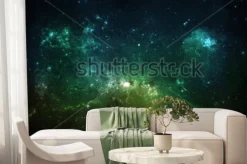Fototapeta: Kosmiczna przestrzeń z mgławicą w odcieniach zielonego