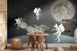 Fototapeta: Kosmonauci na orbicie na tle księżyca