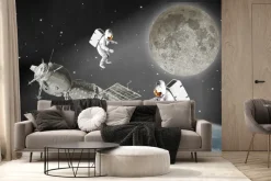 Fototapeta: Kosmonauci na orbicie na tle księżyca