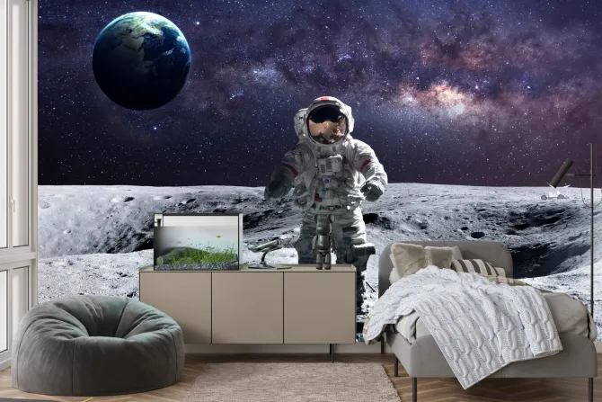 Fototapeta: Kosmonauta na księżycu na tle ziemi