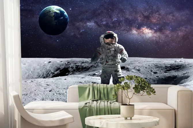 Fototapeta: Kosmonauta na księżycu na tle ziemi