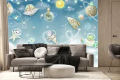 Fototapeta: Kosmos z planetami i zwierzątkami