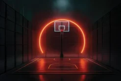 Fototapeta: Kosz do koszykówki z czerwonym neonem