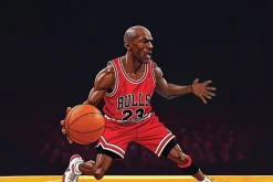 Fototapeta: Koszykarz biegnący z piłką na boisku