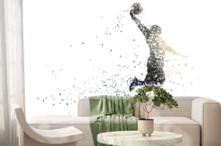 Fototapeta: Koszykarz w trakcie skoku z piłka