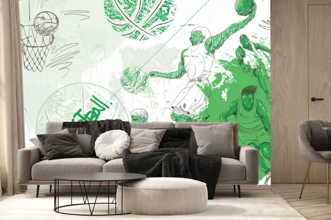 Fototapeta: Koszykarze rzucający do kosza w zieleni