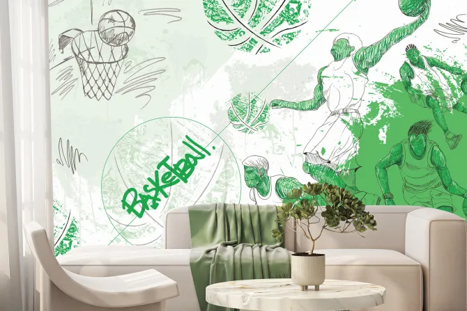 Fototapeta: Koszykarze rzucający do kosza w zieleni