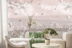 Fototapeta: Krajobraz dzikiej polany z jeleniem i leśnymi zwierzętami