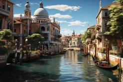 Fototapeta: Krajobraz kanału weneckiego wśród zabytków