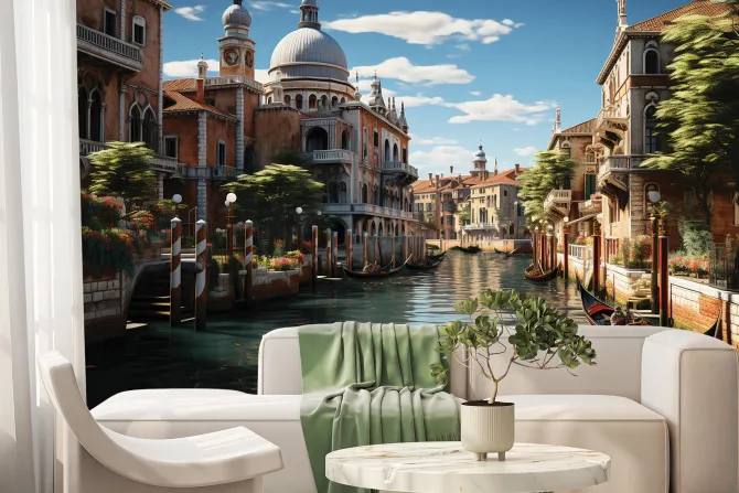 Fototapeta: Krajobraz kanału weneckiego wśród zabytków