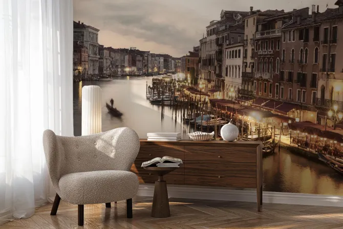 Fototapeta: Krajobraz kanałów we wenecji o zmroku