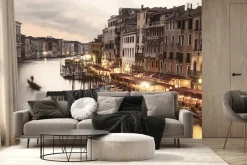 Fototapeta: Krajobraz kanałów we wenecji o zmroku