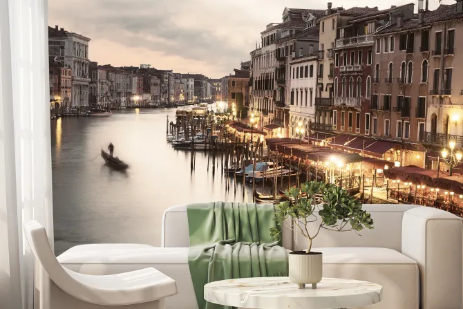 Fototapeta: Krajobraz kanałów we wenecji o zmroku