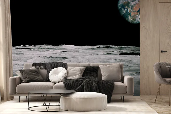 Fototapeta: Krajobraz księżyca z widokiem na ziemie