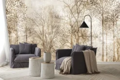 Fototapeta: Krajobraz lasu we mgle sepia