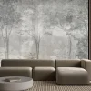 Fototapeta: Krajobraz leśny w szarości drzewa na tle betonu