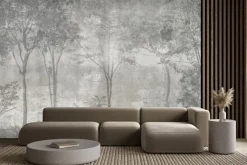 Fototapeta: Krajobraz leśny w szarości drzewa na tle betonu
