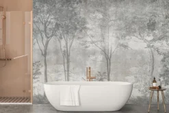 Fototapeta: Krajobraz leśny w szarości drzewa na tle betonu