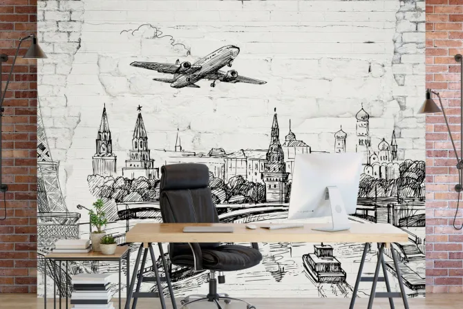 Fototapeta: Krajobraz miasta w stylu szkicu wieża eiffla