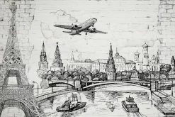 Fototapeta: Krajobraz miasta w stylu szkicu wieża eiffla