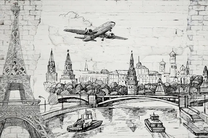 Fototapeta: Krajobraz miasta w stylu szkicu wieża eiffla