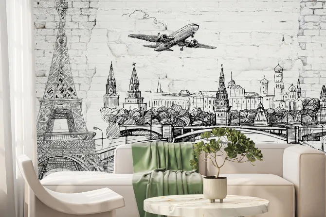 Fototapeta: Krajobraz miasta w stylu szkicu wieża eiffla