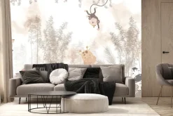 Fototapeta: Krajobraz tropików ze zwierzętami i roślinami