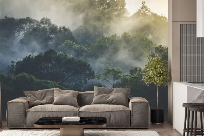 Fototapeta: Krajobraz tropikalnych lasów deszczowych we mgle