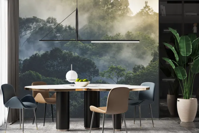 Fototapeta: Krajobraz tropikalnych lasów deszczowych we mgle