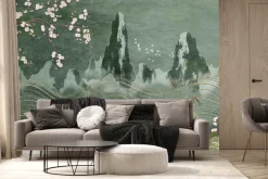 Fototapeta: Krajobraz w stylu chińskim rośliny góry ptaki