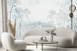 Fototapeta: Krajobraz z drzewami i rzeką natura w niebieskich kolorach