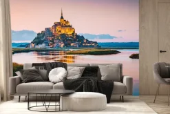 Fototapeta: Krajobraz z zamkiem na tle zachodu słońca