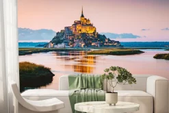 Fototapeta: Krajobraz z zamkiem na tle zachodu słońca