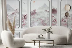 Fototapeta: Krajobraz z zachodem słońca w stylu chińskim