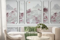 Fototapeta: Krajobraz z zachodem słońca w stylu chińskim