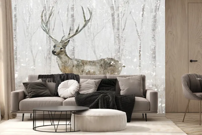 Fototapeta: Krajobraz zimowego lasu z jeleniem