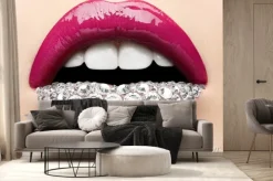 Fototapeta: Kreatywny makijaż z makro i szczegółami: piękne kobiece usta