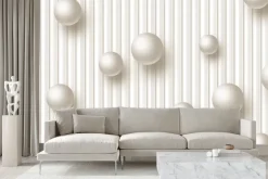 Fototapeta: Kremowe kule 3d na tle pasków