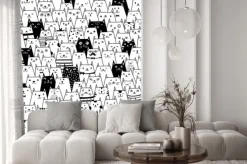 Fototapeta: Kreskówkowe kotki w czerni i bieli