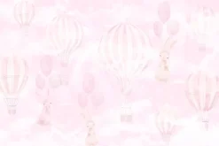 Fototapeta: Króliki z balonami na tle różowego nieba akwarela