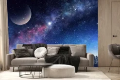 Fototapeta: Księżyc i droga mleczna na nocnym niebie