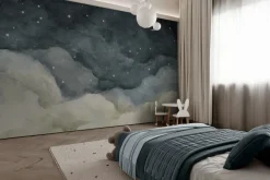 Fototapeta: Księżyc i gwiazdy na akwarelowym tle