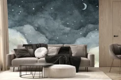 Fototapeta: Księżyc i gwiazdy na akwarelowym tle