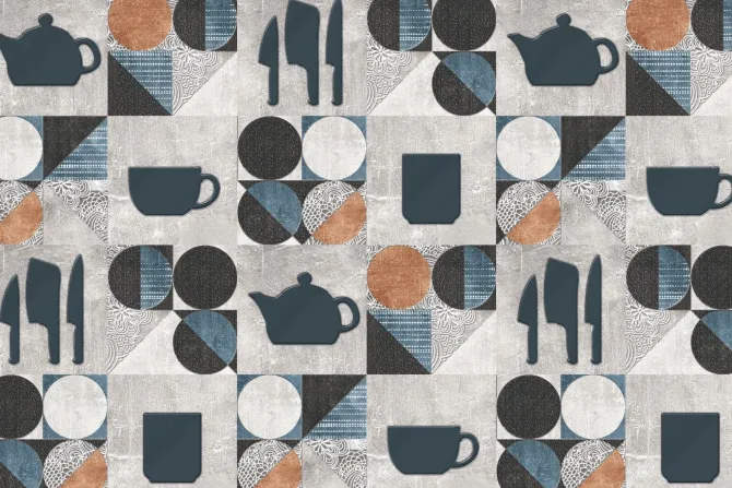 Fototapeta: Kwadratowe płytki z motywem klasycznych naczyń