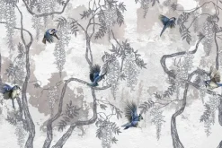 Fototapeta: Kwiatowe drzewa z ptakami na betonie