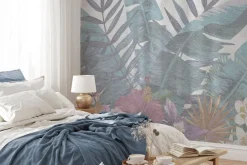 Fototapeta: Kwiaty i liście w delikatnych kolorach na strukturalnym tle