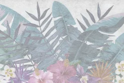 Fototapeta: Kwiaty i liście w delikatnych kolorach na strukturalnym tle