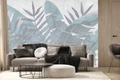 Fototapeta: Kwiaty i liście w delikatnych kolorach na strukturalnym tle