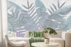 Fototapeta: Kwiaty i liście w delikatnych kolorach na strukturalnym tle