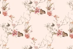 Fototapeta: Kwiaty i motyle na gałązkach w stylu akwareli delikatna ilustracja